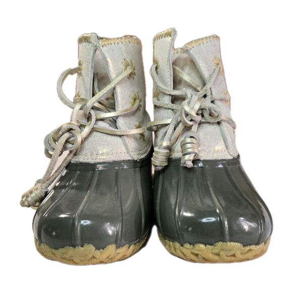 Jack Rogers Chloe Duck Rain Boots Olive Green Gold Sz 7 Shimmery Waterproof - Picture 3 of 15